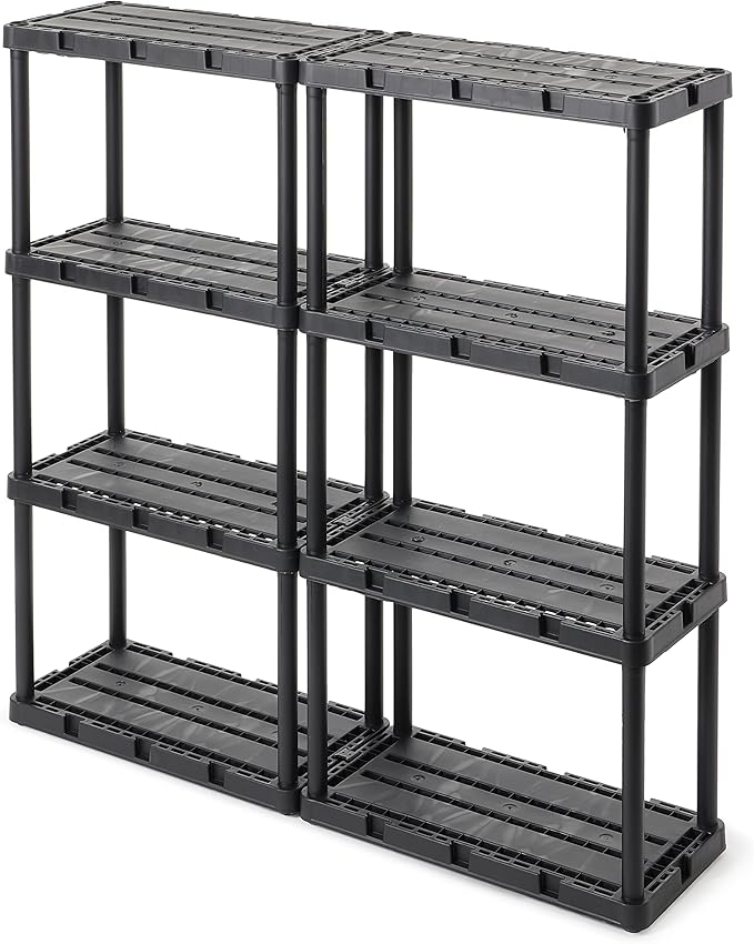 Gracious Living 2 Pack Light Duty Storage Shelves, Knect-A-Shelf 4-Shelf Ventilated Shelving Rack Organizer for Home, Garage, Basement & Laundry, Black
