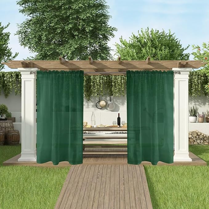 SpaceDresser Waterproof Outdoor Sheer Curtains for Patio - 2 Panels Rod Pocket Indoor Voile Sheer Curtain for Living Room,52W x 120L inch,Foliage Green