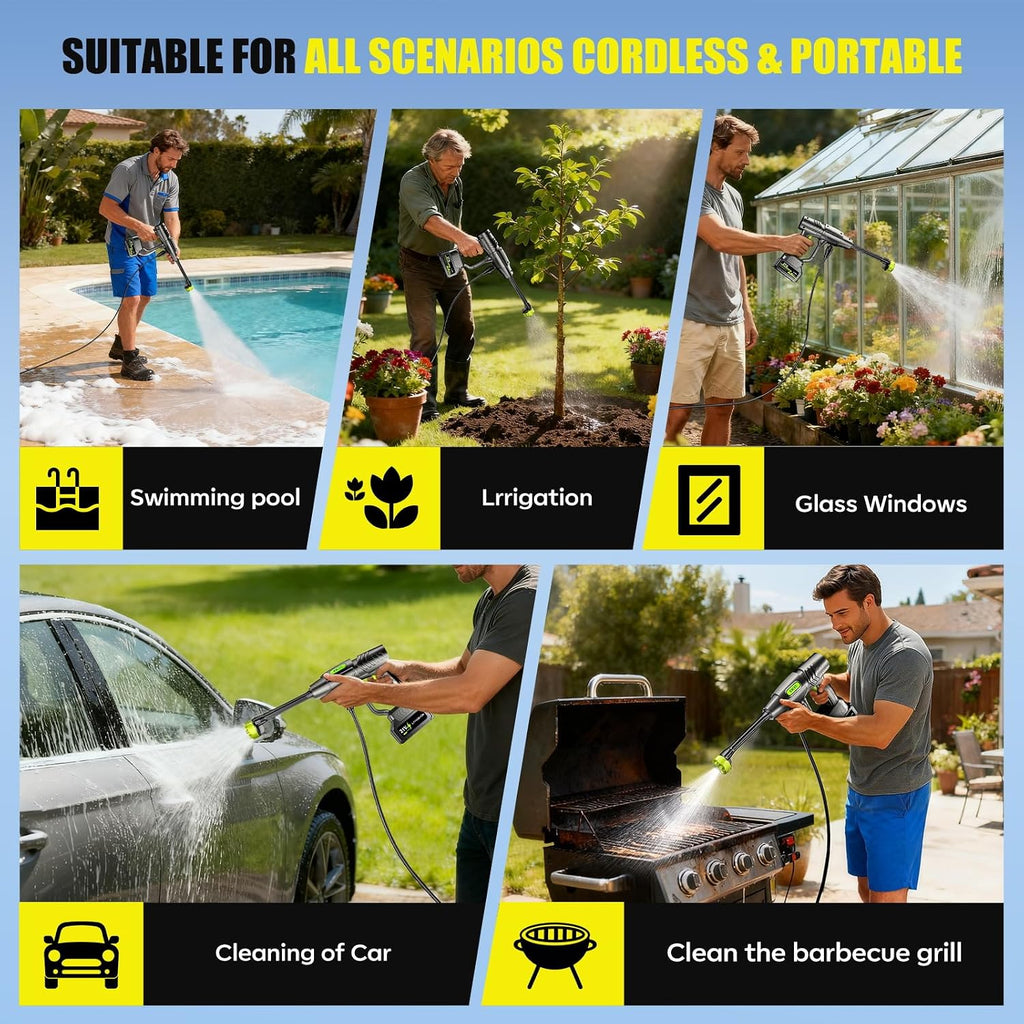 ykyi cordless pressure washer, 1200 psi portable handheld, side view