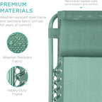 Best Choice Products Set of 2 Adjustable Steel Mesh Zero Gravity Lounge Chair Recliners w/Pillows and Cup Holder Trays - Seafoam
