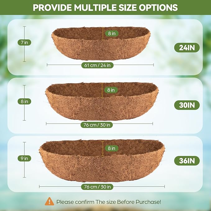 2Pcs Trough Coco Liner 30" Coco Coir Liners for Planters, Liners for Window Boxes Liners, Wall Basket Planters, Railing Hanging Baskets, Garden Planter Baskets
