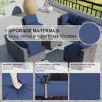 Kullavik 9 Pieces Outdoor Patio Furniture Set PE Wicker Rattan Sectional Sofa Patio Conversation Sets,Navy Blue