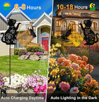 Solar Lights Outdoor Decorative, Watering Can with Cascading Lights, with Cat Silhouette Garden Stakes, Gifts for Mom Women, Waterproof Metal Garden Decor for Yard Art, Outside, Patio, Lawn Ornaments