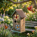 Topadorn Hanging Bird House for Outside, 11" Hand-Painted Wooden Birdhouse | Floral Design, Rustic Outdoor Bird House for Bluebird, Finch, Cardinal & Wren, Garden Patio Yard Decor