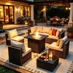 outdoor wicker patio furniture set with 28‘ fire, main product view