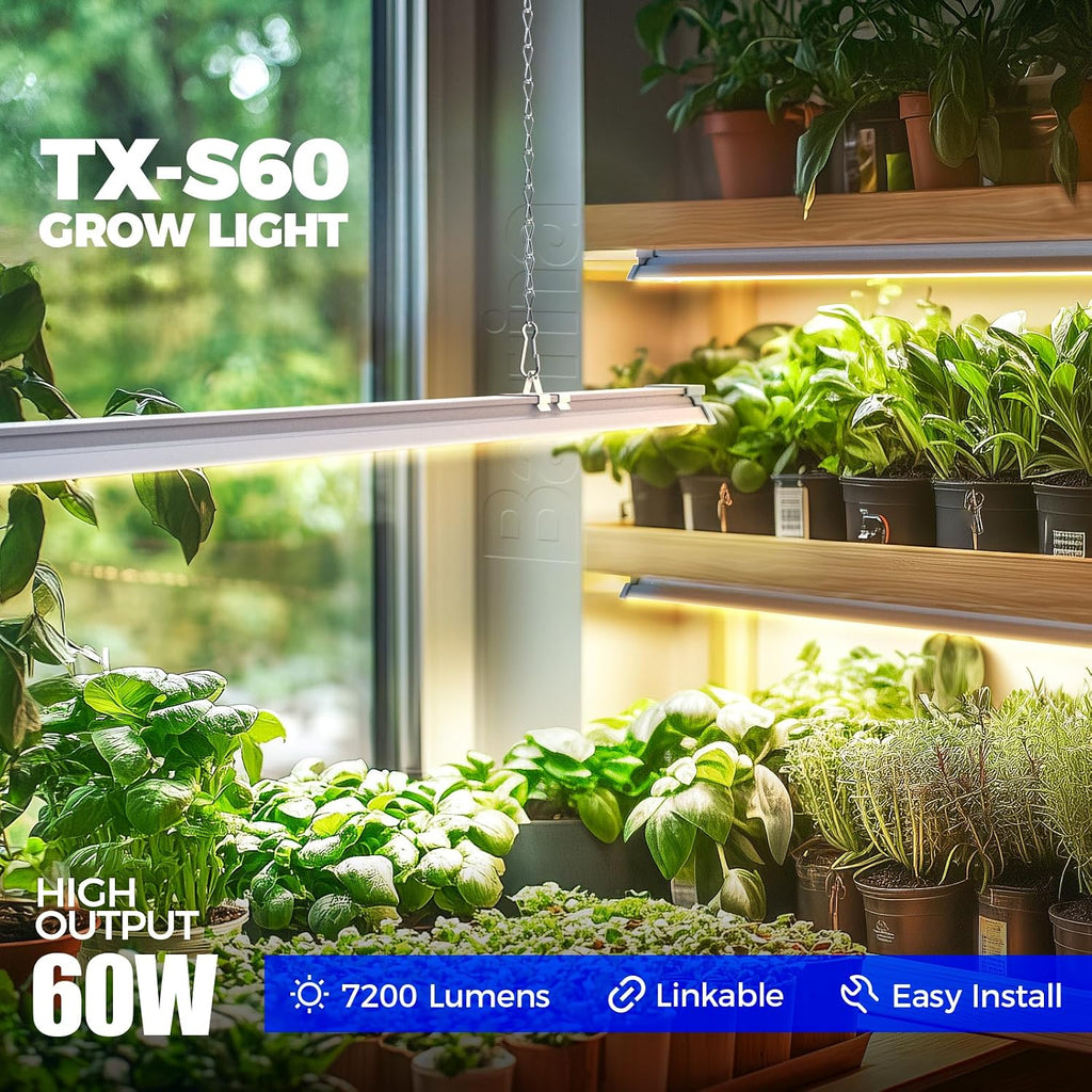 Barrina TX-S60 4FT Grow Light, 60W(420W Equivalent), with 660nm Red LEDs | High PPFD, Full Spectrum, Linkable to 4, Grow Lights for Seed Starting, Greenhouse, Vegetables with On/Off Switch 1 Pack