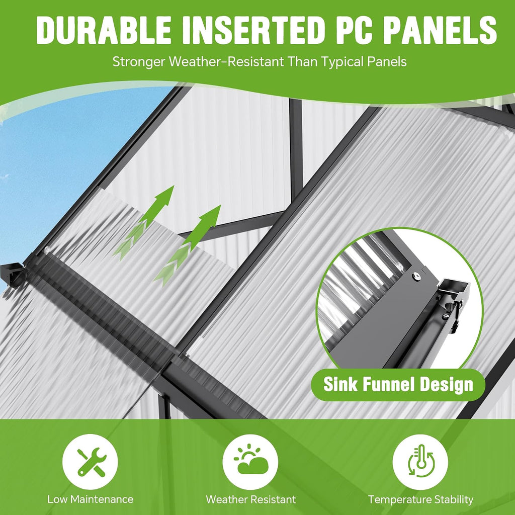 6x4ft polycarbonate green house with roof vent, large, package contents
