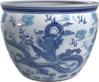 Red Lantern 14" Dragon Blue & White Porcelain Fishbowl Planter or Cachepot for Indoor/Outdoor Use in Garden Entryway Living Room Boho Eclectic Modern Contemporary Classic Traditional Style Decor