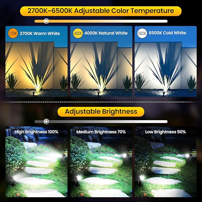 LED Landscape Lighting Kit Outdoor Landscape Lights with Remote Control Dimmable IP66 Waterproof 2700-6500K Spot Lights for Garden Lawn Patio Yard with US Plug 8 Pack
