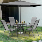 VINGLI Patio Chairs Set of 8 – Stackable Outdoor Dining Chairs with Comfortable Sling High Back Chairs and Armrests for Lawn, Poolside, Courtyard, Balcony, Garden, Silver Gray