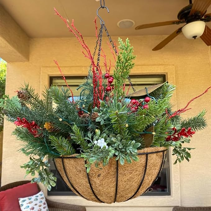 Hanging Baskets Planter for Plants - 4 Pack 12 Inch Metal Baskets with Coco Coir Liner, Hanging Flower Pots for Outside with Chain, Indoor Outdoor Garden Porch Decoration (12'' Pack of 4)