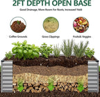 Vengarus 12x4x2FT Galvanized Raised Garden Bed Kit, Large Rectangle Elevated Planter for Vegetables, Flowers, Herbs and Succulents -718 Gallon Capacity, Silver
