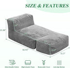 Hobestluk Bean Bag Chair Big Bean Bag Lounger for Adults Bean Bag Couch with Memory Foam Filled for Living Room, Bedroom or Balcony (Chevron Plush Grey)