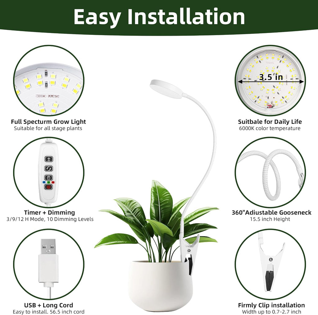 EWPJDK Plant Grow Light Full Spectrum 72 LED with Clip Grow Lamp | Plant Grow Light Lamp for Indoor Plants, Clip-On, Growing Lamp