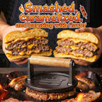Smash Burger Press 6.5",Cast Iron Flat Round Burger Smasher, Gift | 2lb Heavy-Duty Grill Bacon Meat Press with Wood Handle,Nonstick hamburger Smasher for griddle accessories,BBQs and Tailgates