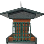 DutchCrafters Poly Hopper Bird Feeder with Suet Holder, Large Suet Feeder for Birds, Outdoor Hanging - Amish American Made (Turf Green & Cedar)