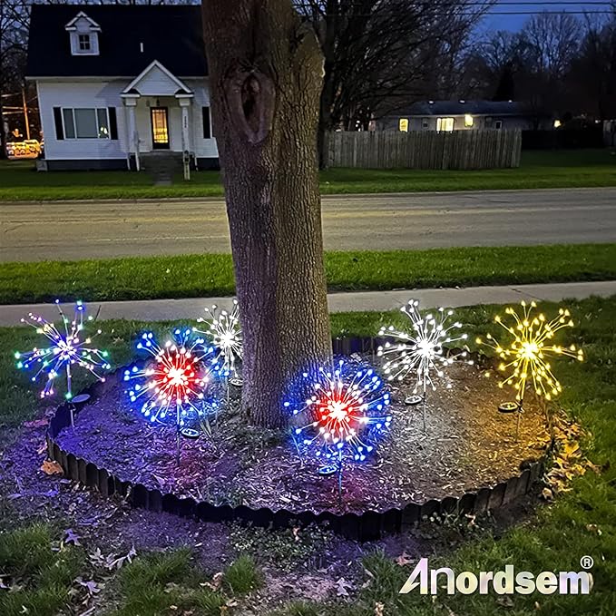 Anordsem Solar Garden Lights Outdoor: Bendable Copper Wire with 120 LED Firework Beads - White Waterproof DIY Fairy Decorations for Yard Patio Path - Gifts for Women Mom Homeowners
