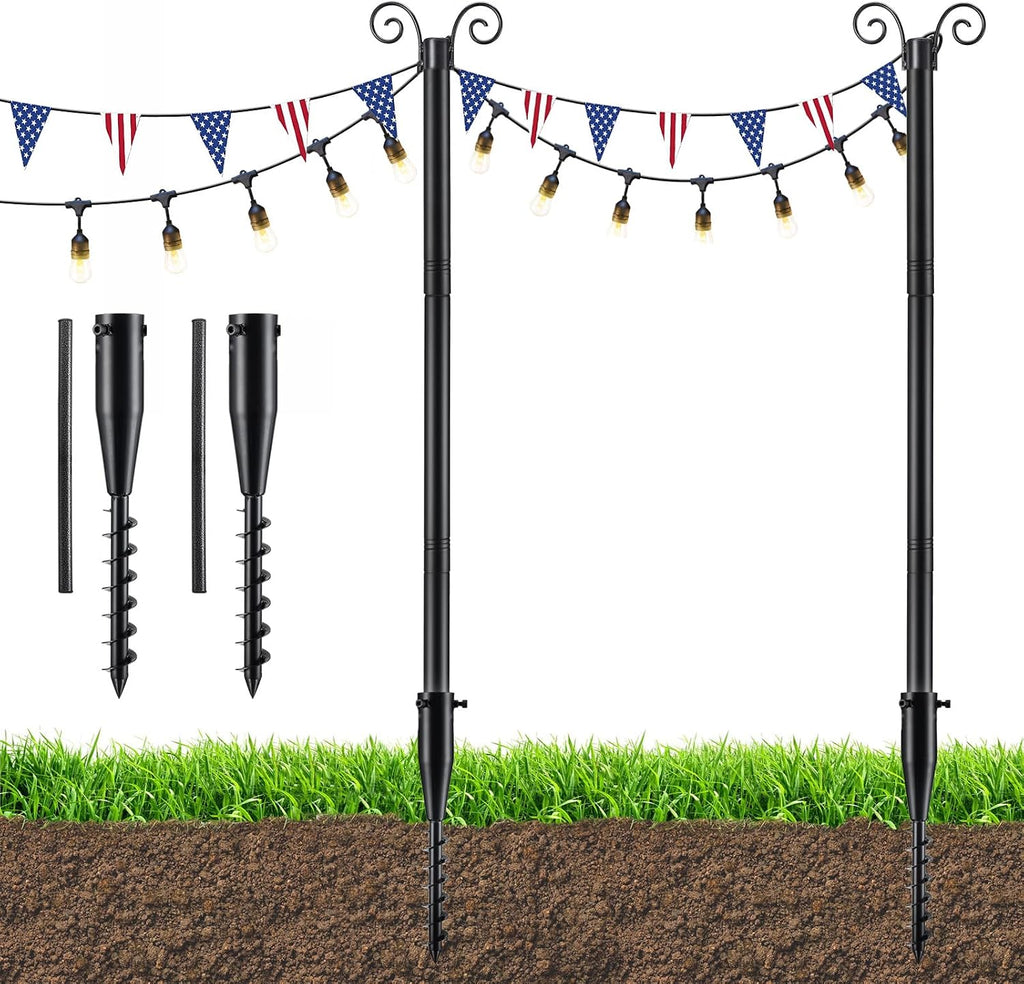 String Light Poles for Outside, 11 Feet Lights Poles with Mount Anchor, 2 PCS Outdoor Lighting Poles Hanging Backyard Garden Party Wedding Decorations, Heavy Duty Metal Stand Posts for Bistro, No Rust