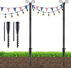 String Light Poles for Outside, 11 Feet Lights Poles with Mount Anchor, 2 PCS Outdoor Lighting Poles Hanging Backyard Garden Party Wedding Decorations, Heavy Duty Metal Stand Posts for Bistro, No Rust