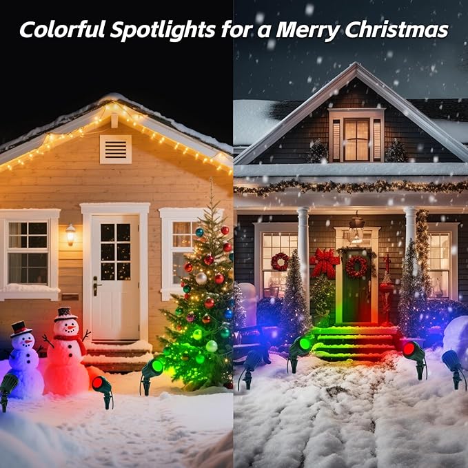 Spotlight Outdoor – 120V Plug-in, 2700K Warm White LED Landscape Spot Lights with RGB 3 Lenses for Yard, Garden, Lawn&Tree Decor, IP67 Waterproof, Perfect for Holidays&Everyday (4 Pack, Green)