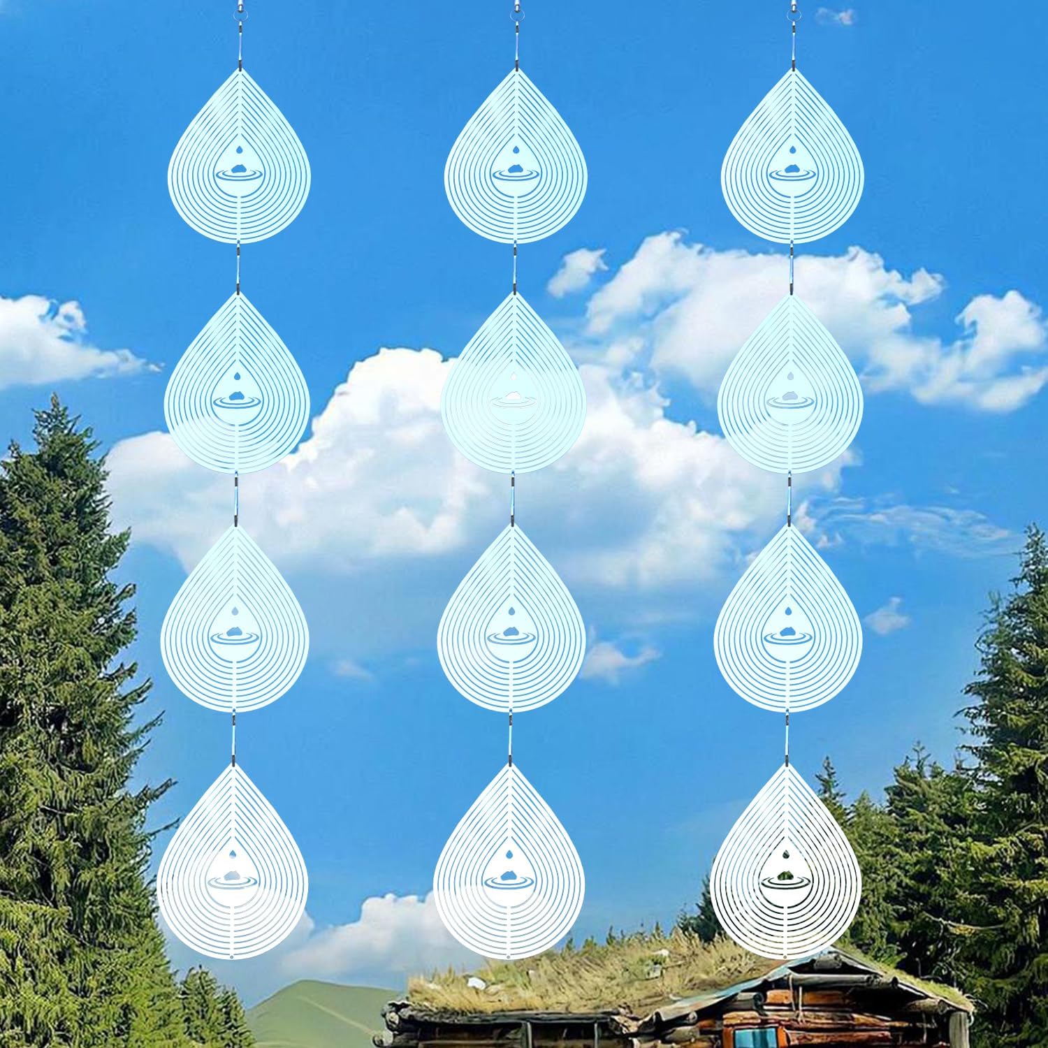 Water Droplets Bird Scare Discs Wind Spinners Outdoor, Highly Reflective Metal Double-Sided Bird Reflectors Extra Sparkly Garden Decor, Bird Deterrents for Outside Patio Porch, Unique Gardening Gifts