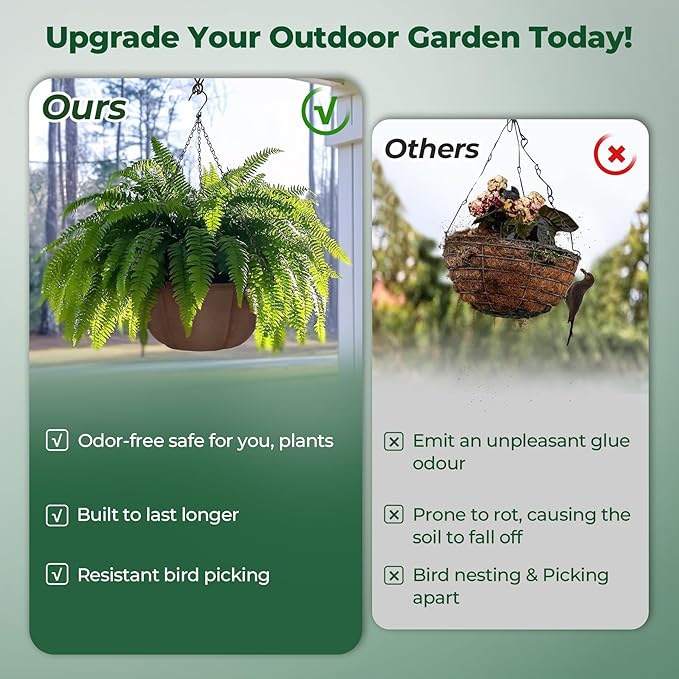 T4U Hanging Planters for Outdoor Plants, 10 Inch 6 Pack Fabric Hanging Baskets with Drainage Tray, Decorative Hanging Pots for Plants Outdoor Patio Porch Garden Use（Brown）
