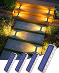 DetarZinLED Solar Step Lights, 12 LEDs 2-Sided Glow, IP68 4 Pack Warm White | IP68 Waterproof, Solar Powered, Auto ON/OFF, Stick on, Sturdy Polycarbonate Shell, for Outdoor Dock, Deck, Flat, Stair, Porch