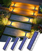 DetarZinLED Solar Step Lights, 12 LEDs 2-Sided Glow, IP68 4 Pack Warm White | IP68 Waterproof, Solar Powered, Auto ON/OFF, Stick on, Sturdy Polycarbonate Shell, for Outdoor Dock, Deck, Flat, Stair, Porch
