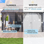 AECOJOY 16' x 10' Gazebo Outdoor Pergola for Patio with Curtains and Netting, Large Wall-Mounted Hardtop 10x16 Lean to Metal Gazebo Shelter Pergolas and Gazebos Clearance with Patio Roof