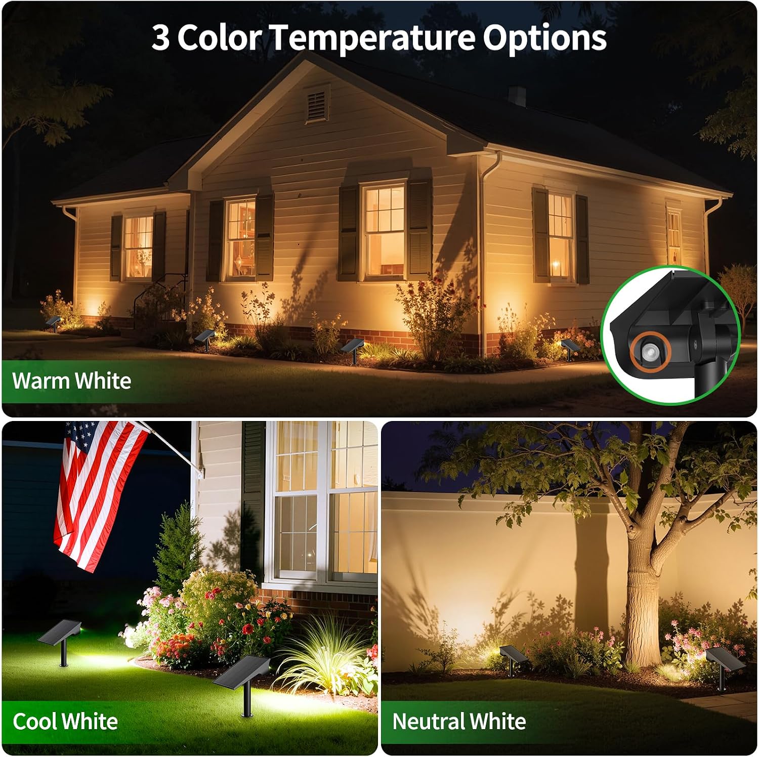 Lightonight Solar Spot Lights Outdoor 4 Pack | 3 Color Temperatures, Remote Control Landscape Spotlights for Tree, Garden, Pathway, House, Yard, Driveway