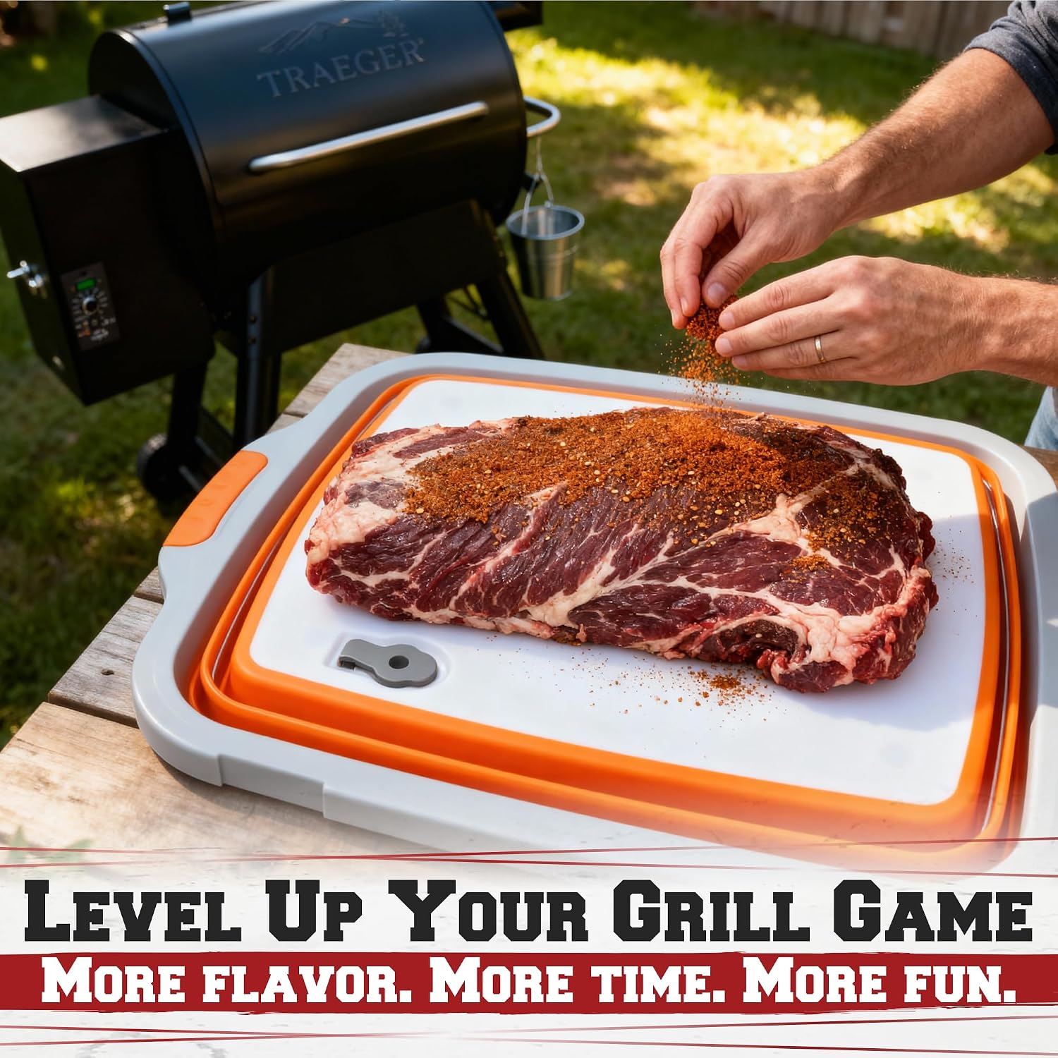 Collapsible XL Smoker & BBQ Prep Tub with Locking Lid | Includes Cutting Board, Meat Marinade & Brine Container For Turkey, Brisket & Ribs - Best Grill Accessories Gifts For Men