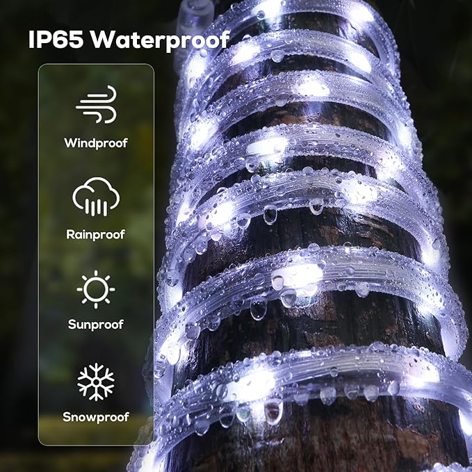 50FT 360 LED Waterproof Rope Lights Outside with Remote, 8 Modes and 4 Brightness Tube Lights for Christmas, Bedroom, Patio, Garden, Indoor Outdoor Decoration (Cool White)