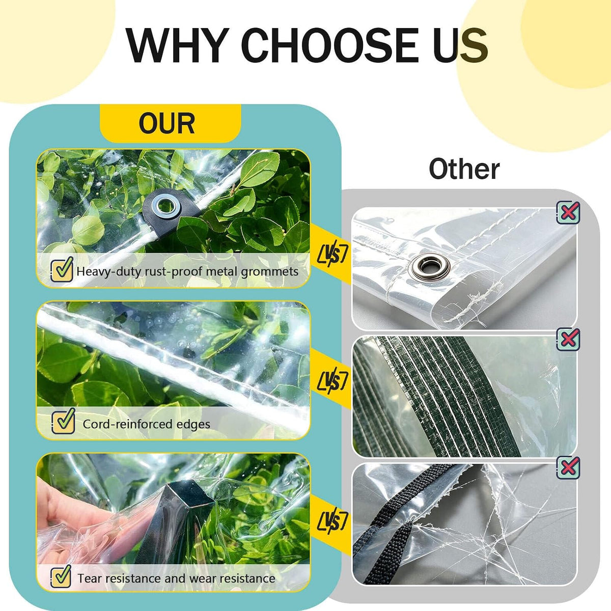 clear tarp heavy duty waterproof 6x6ft clear vinyl, side view
