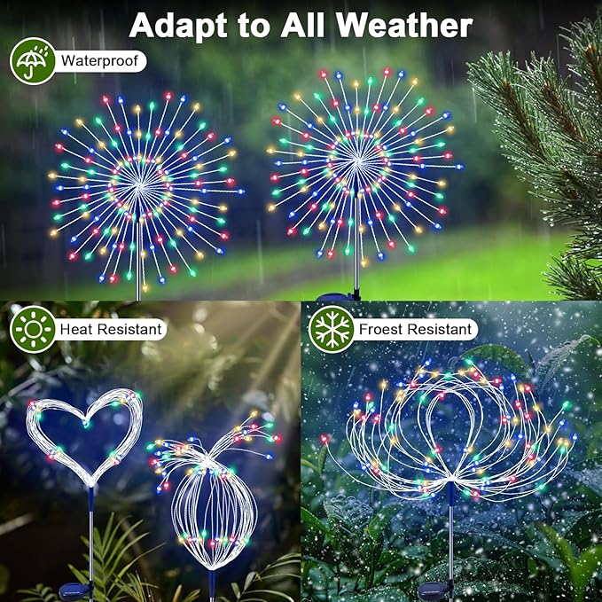 Solar Garden Lights Outdoor, 6 Pack 120 LED Twinkling Firework Lights Decorative with 2 Modes, Outdoor Waterproof Solar Starburst Light for Outside Yard Pathway Garden Decor, Multicolor