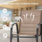 HOMREST Outdoor Bar Height Stools Set of 4,High Back Patio Chairs with Armrests,Textilene Chairs with Breathable Fabric & Metal Frame for All Weather,Brown