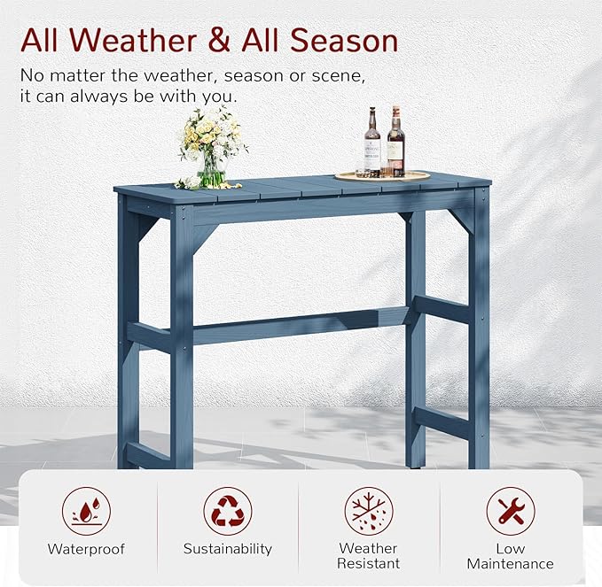 Stoog All-Weather Patio Bar Set, 3-Pieces Outdoor Bar Table and Stools Set, Counter Height Bar Stools Set of 2, Low Maintenance, for Backyard, Garden, Balcony, and Deck, Blue