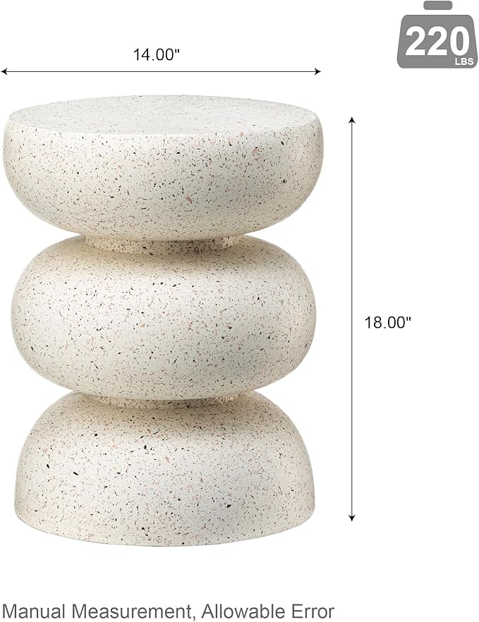Glitzhome Outdoor Side Table Set of 2, 18" H Decorative Garden Stool MgO Faux Terrazzo End Table, Heavy Duty Indoor Outdoor Round Planter Stand for Living Room Bedroom Patio Deck Poolside,White