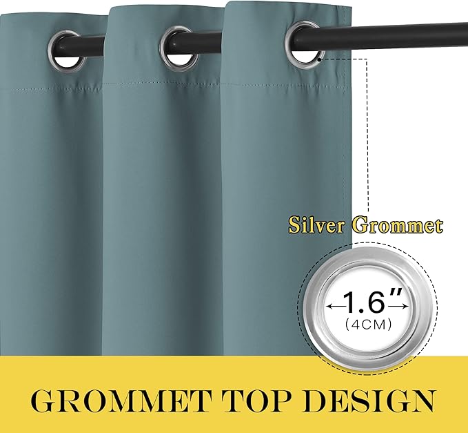 NICETOWN Blackout Greyish Blue Curtains & Drapes for Living Room - Thermal Insulated Solid Grommet Sound Reducing Energy Saving Window Treatments for Porch/Hall, 1 Panel, W52 x L84