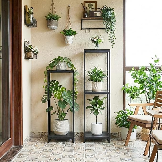 46" Tall Plant Stand Indoor, 3-Tier Modern Plant Shelf, Corner Flower Pot Holder Organizer for Living Room Balcony Patio Garden (Black)