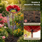 Flower Bird Bath and Feeder, 24.8-Inch Outdoor Metal Stake (Rose red) | Flower-shaped bowl holds water or seed; 3-section metal stake installs tool-free with a stable H-style ground base.