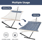 SUNCREAT Double Portable Hammock with Stand Included, 475 lbs Capactiy, Extra Large Two Person Hammock, Blue Pattern