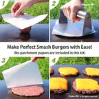 Meykers Smash Burger Press 6.3” Burger Smasher | for Griddle Grill Pan Skillet | Weight Gain Flat Presser Smashburger Maker 304 Stainless Steel | Meat Bacon Sandwich Panini | Tool Kit for BBQ Lover
