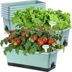 Window Box Planter 8 Pcs, 17 Inches Rectangle Flower Pots with Drainage Holes & Trays, Vegetable Planters for Windowsill Patio Garden Balcony Home Indoor Outdoor (Green, 16 * 7 * 6 inch)