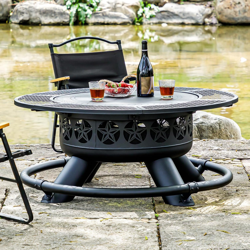verdeluxe 47 inch outdoor fire pit with 2, close-up detail