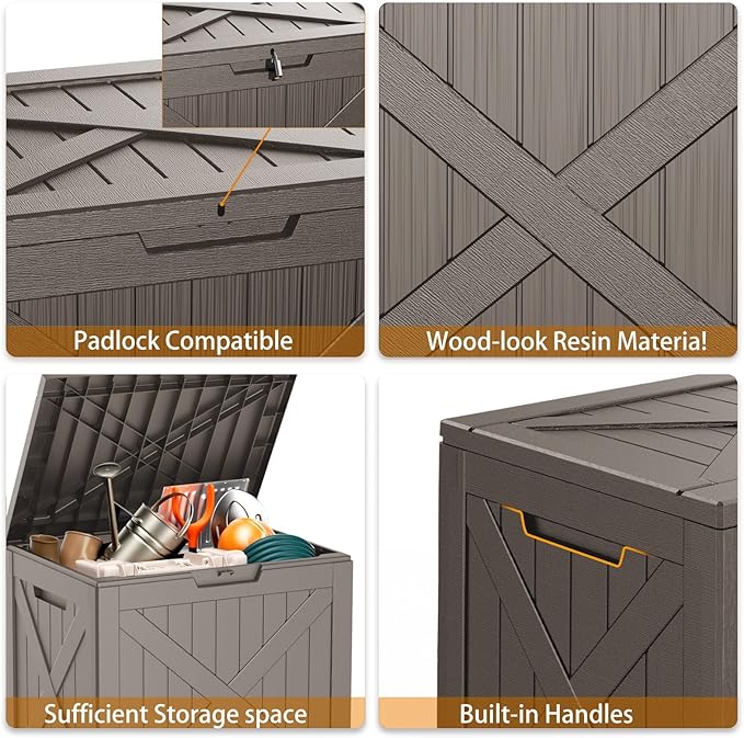 38 Gallon Outdoor Deck Box, Lockable Waterproof Outdoor Storage Boxes For Garden Tools,Indoor Cushions,Accessories Outside Storage Resin Weatherproof Container(Grey)