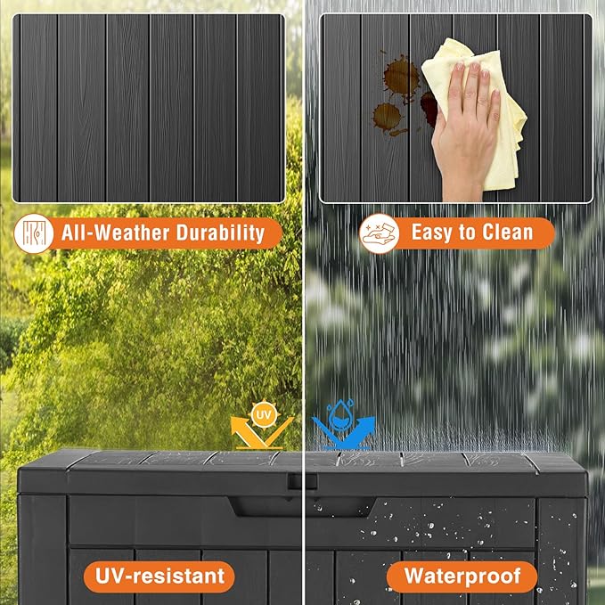 Sweetcrispy Deck Box with 31 Gallon Capacity, Weatherproof Resin Lockable Outdoor Storage for Secure Package Deliveries and Indoor Storage in Garden or Patio, Backyard, Modern Black