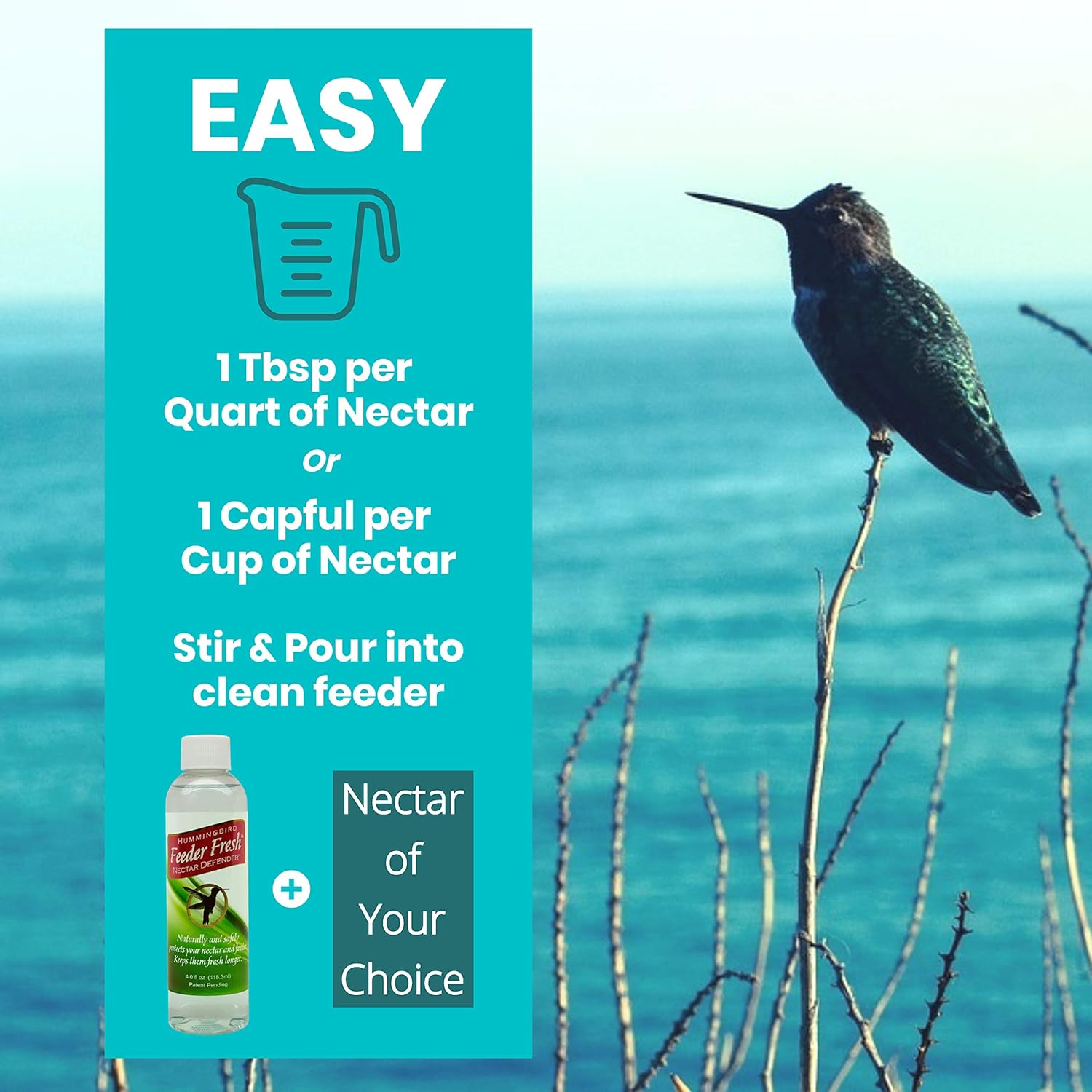 Nectar Defender Hummingbird Nectar Extender, Bird-Safe, Natural, 2-Pack | Bird-safe, Keeps nectar fresh, Reduces spoilage, Extends nectar up to 2 weeks, Dye-free, Protects 16 quarts, Made in USA