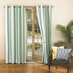 Sun Zero Valencia Cabana Stripe Indoor/Outdoor UV Protectant Energy Efficient Grommet Curtain Panel Pair, 54" x 95", Spa Green, 2-Pack