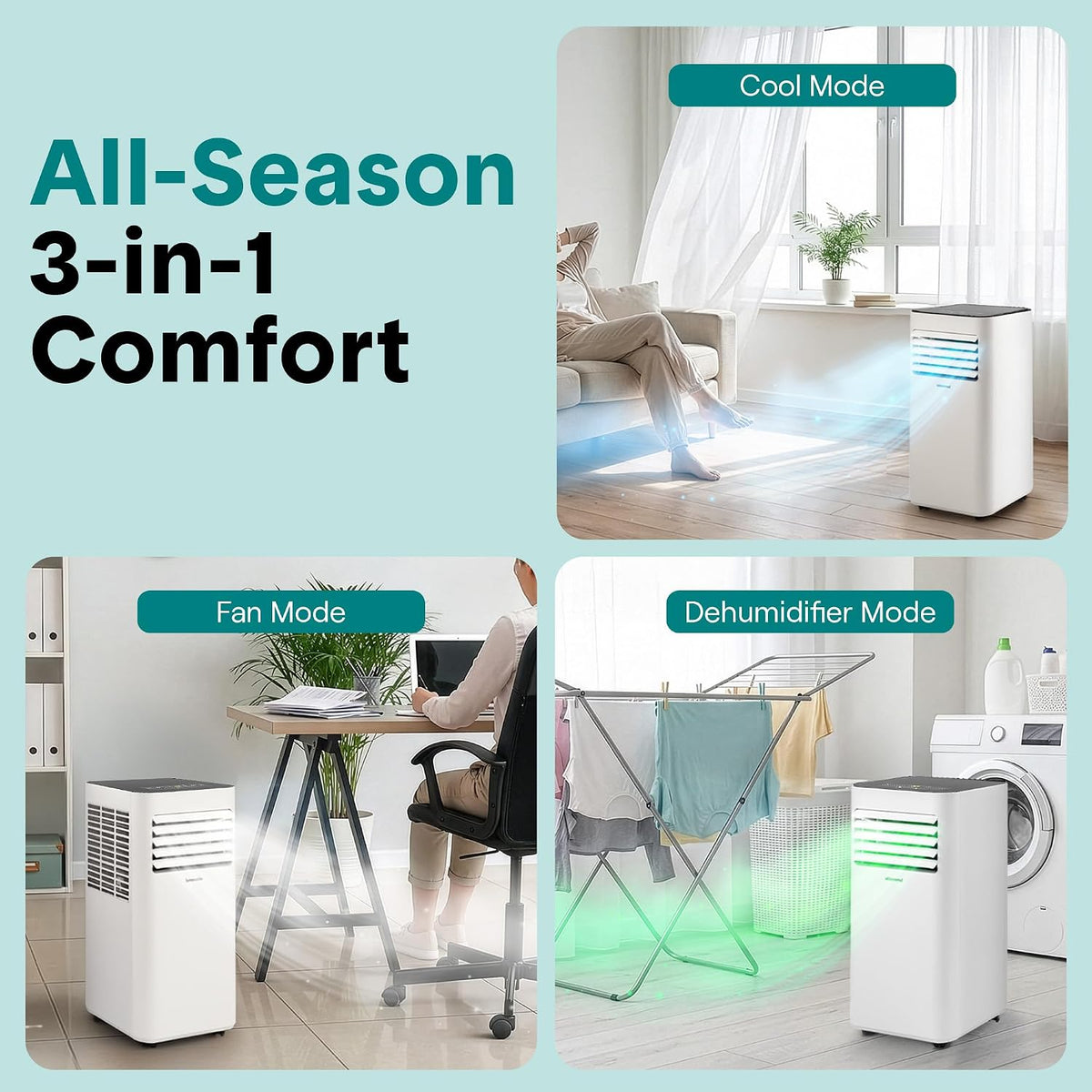 serenelife portable air conditioner 8000 btu with wifi, side view