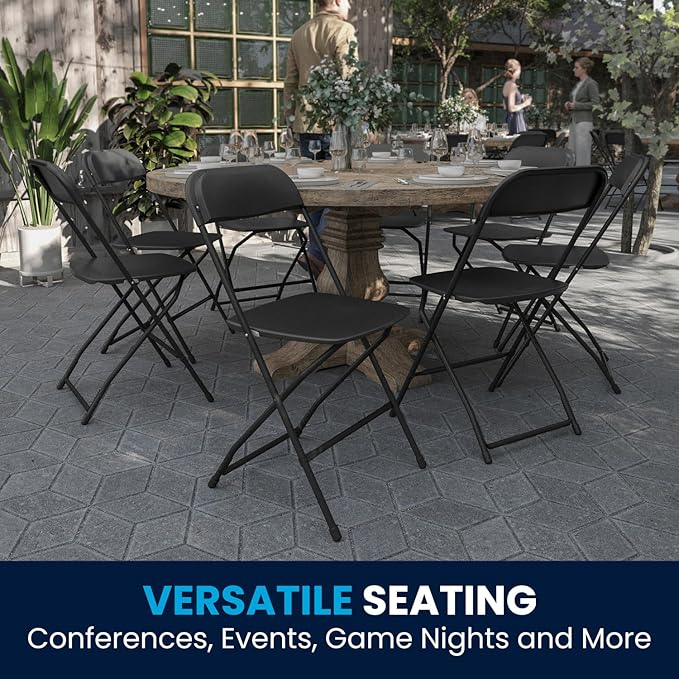 Flash Furniture Hercules Series Plastic Folding Chairs for Parties and Weddings, Stackable Commercial Event Seats with 650-lb. Static Weight Capacity, Set of 6, Black